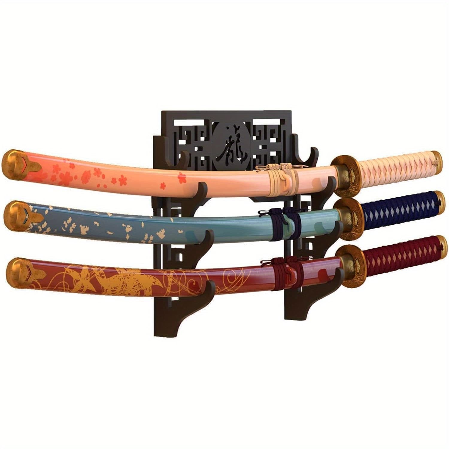 TEMU 1pc Black Wooden 4 Tier Dragon Wall Mounted Sword Rack, Sports Style Display Rack, Storage Rack, Ideal Gift For Enthusiasts