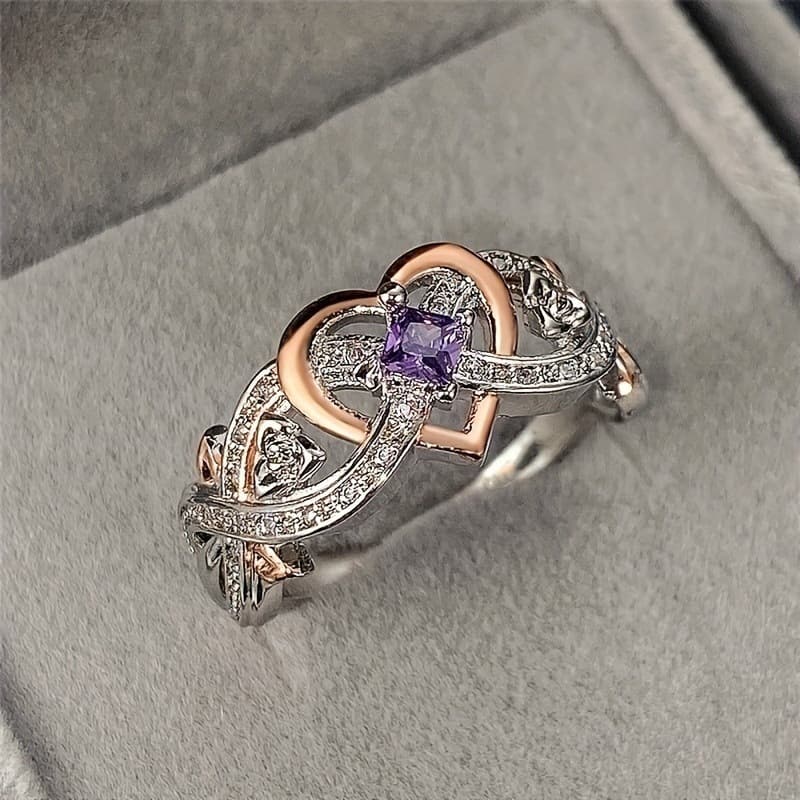 TEMU Rose Princess Set Ring, Easy Heart-shaped Zirconia Ring From Europe And America
