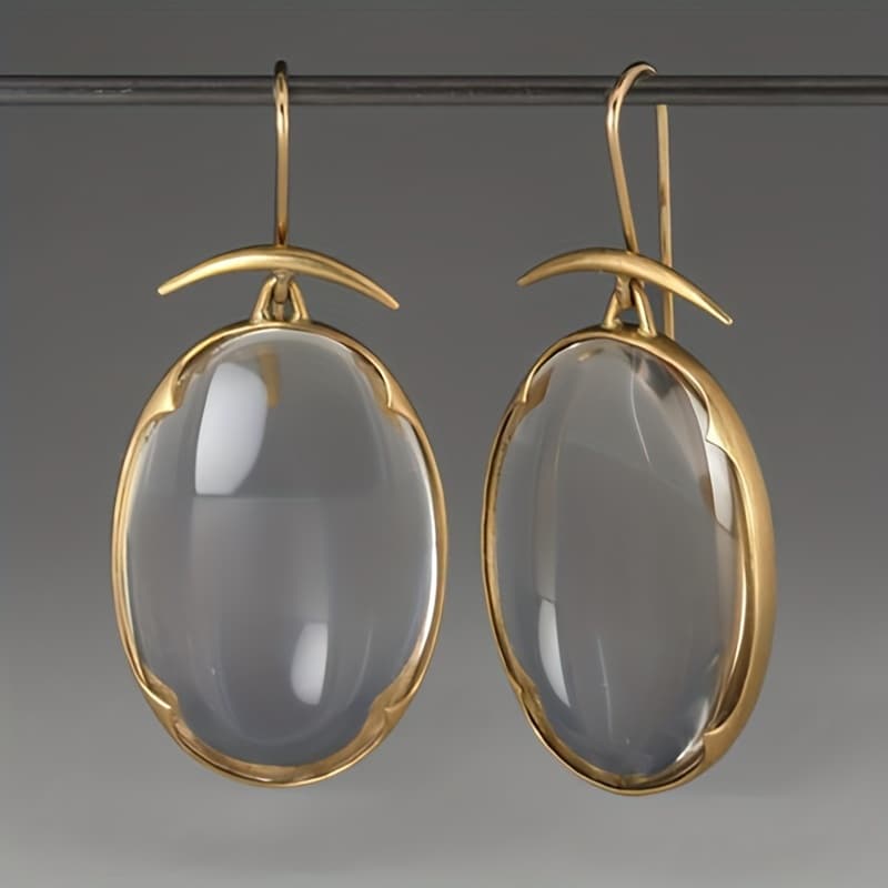 TEMU Exquisite Oval Dangle Earrings - Minimalist Style, Artificial Gemstone Inlaid Jewelry For Women