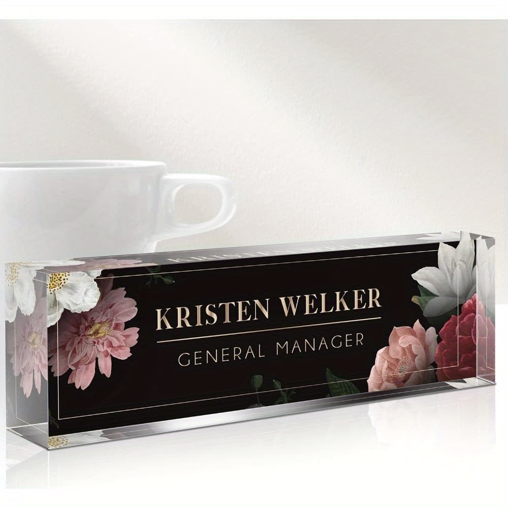 TEMU Desk Name Plate Personalized, Custom Name Plates For Desks, Personalized Acrylic Name Plate For Desk, Office Gifts For Cowrkers, Boss, Teacher/employee Appreciation Gifts (mixed Flower)