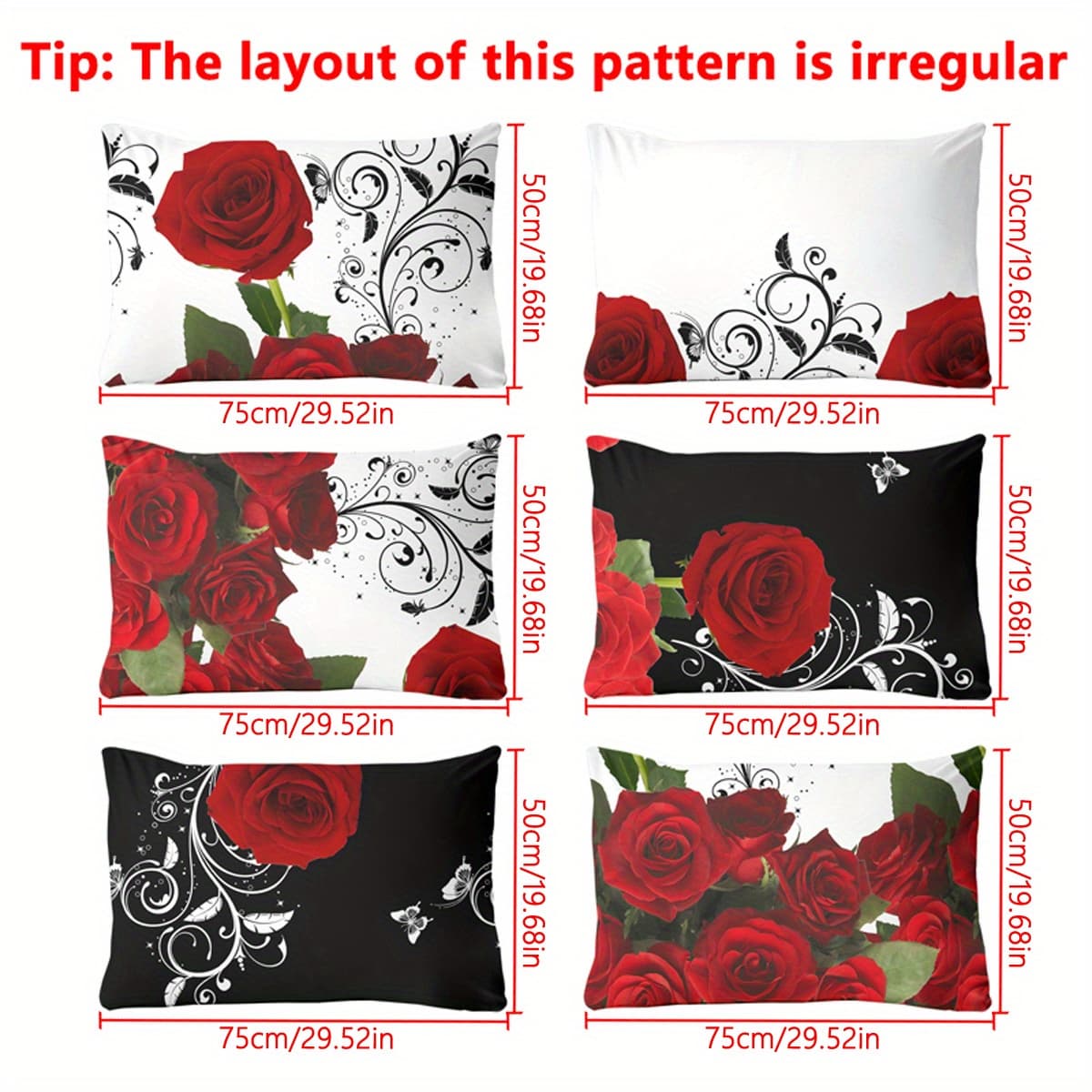 TEMU 1pc Of Floral Print Brushed Pillowcase With Delicate Red Rose Pattern, Bedroom Pocket Closure Cover, Bedding