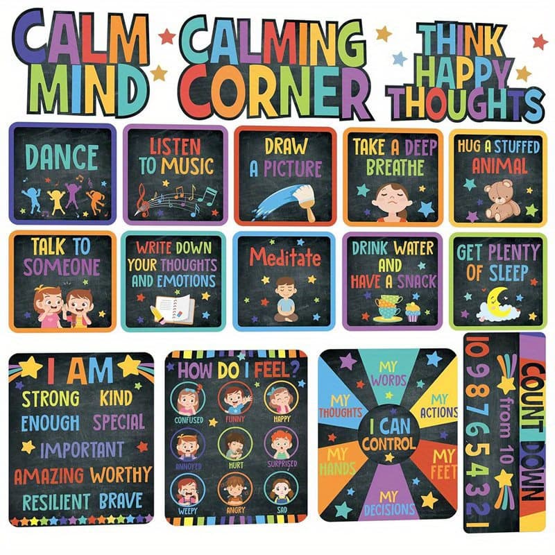 TEMU Corner Bulletin Board Set For Classroom Decoration Feelings Chart With Calming Poster Mental Health Feeling Management Emotions Decor School