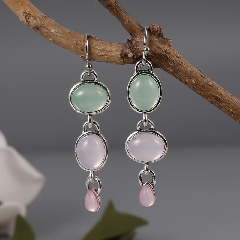 TEMU Elegant Dangle Earrings For Women - Perfect For Weddings And Engasynthetic Gemstoneents - Oval Stones - Charms Jewelry