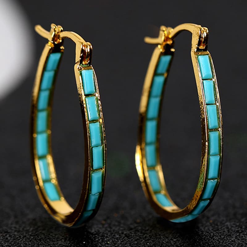 TEMU 1 Pair Stylish U-shaped Earrings With Square Synthetic Gems - Perfect For Fashionable Piercings