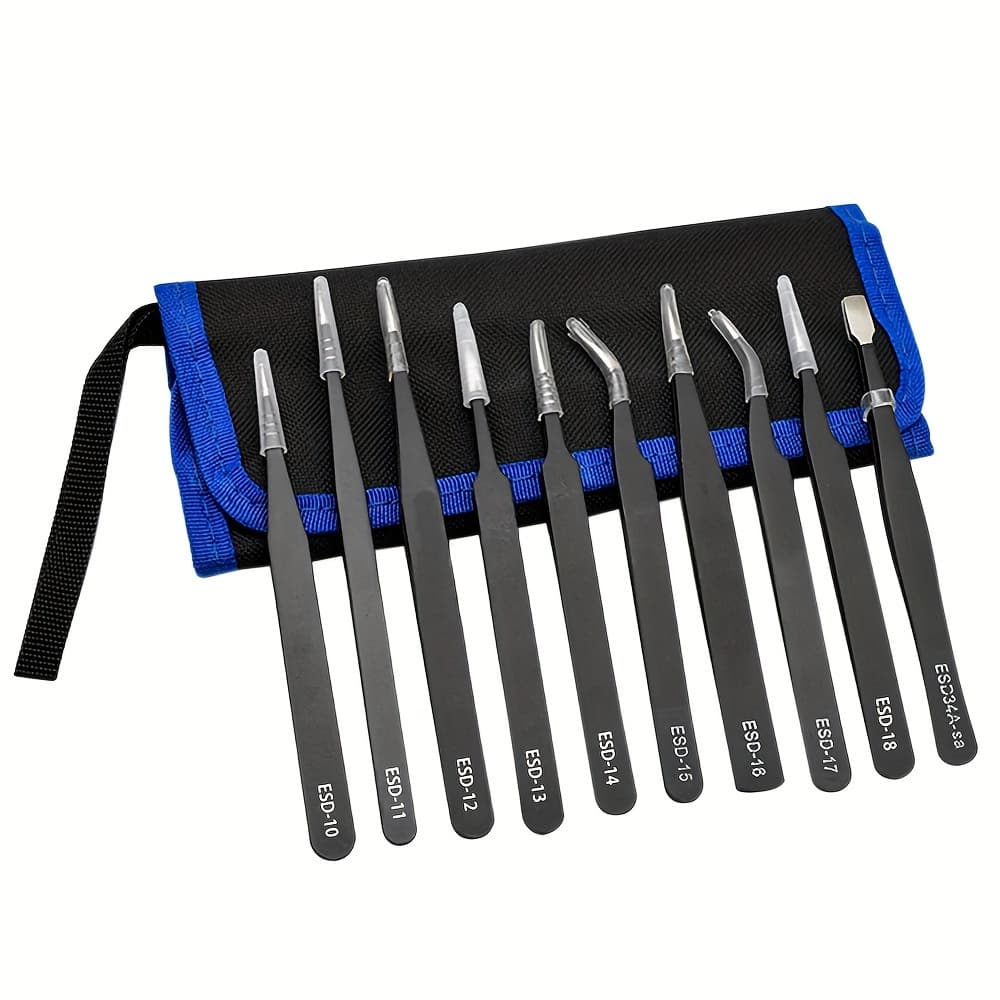 TEMU 10pcs Premium Anti-static Stainless Steel Tweezer Set For Father's Day - Ultra-precise, Industrial-grade Tools For , Model Making & Electronics - Durable, -resistant With