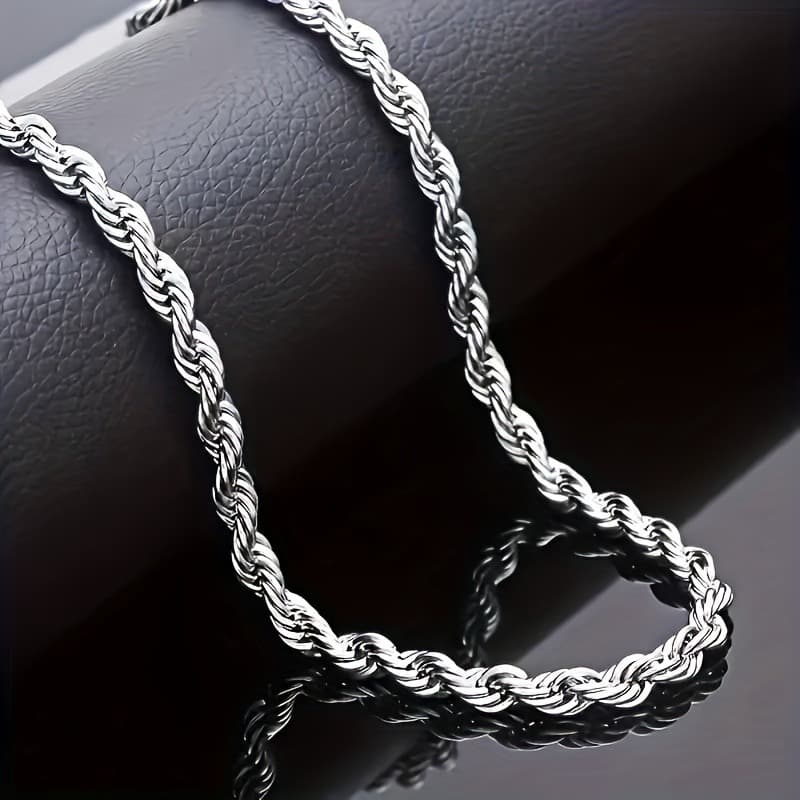 TEMU Fashionable Twisted 304 304 Stainless Steel Necklace - Durable, Hypoallergenic, Nickel Free Unisex Jewelry Accessory - Punk Style, , Fashionable Daily Wear Necklace