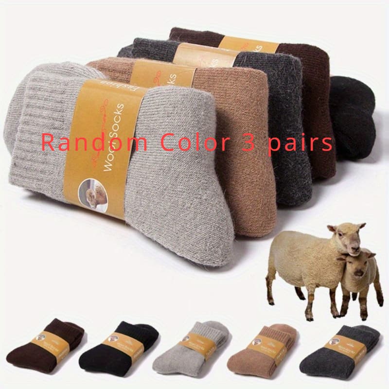 TEMU 3/5-pair Random Color Extra Thick Wool Socks For Seniors, Women's Extra Thick Warm Fleece-lined Thickened Socks, Men's Wool Socks For Middle-aged And Elderly