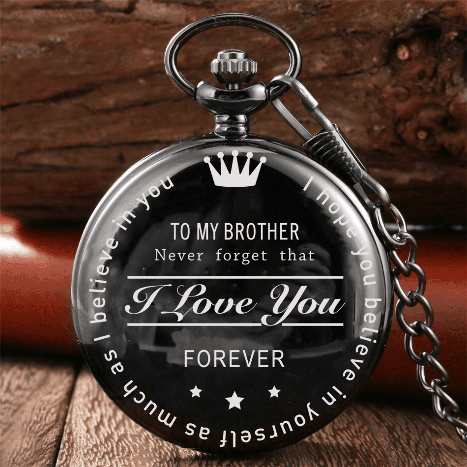 TEMU Black Quartz Pocket Watch, Retro Pocket Clock With Chain, Engraved "to My For Brother", Birthday Gift For Brother