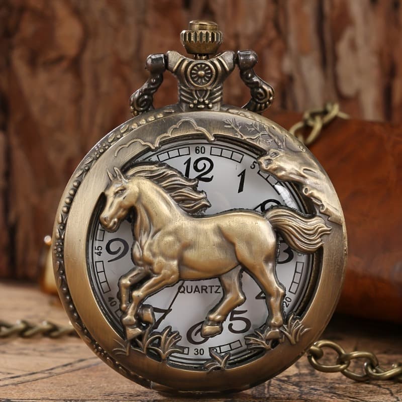 TEMU Horse Watches Fashion Quartz Pocket Watch Necklace Pendant Clock Gift Pocket Watch Chain Necklace