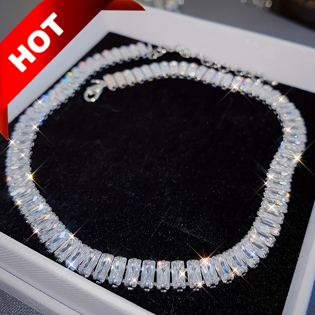 TEMU Elegant Chunky Tennis Necklace With Sparkling Cubic Zirconia - Perfect Jewelry For Women, Ideal Christmas Gift For Wife , , Ruolan