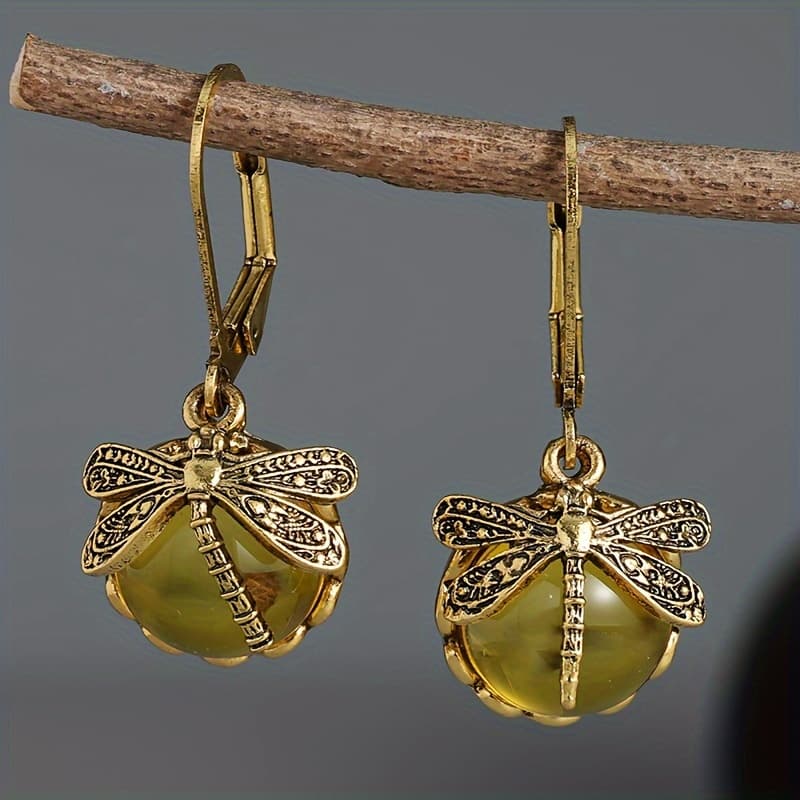 TEMU Dragonfly Dangle Earrings In Bohemian Style Featuring Synthetic Gems - Trendy Additions And Travel Keepsake