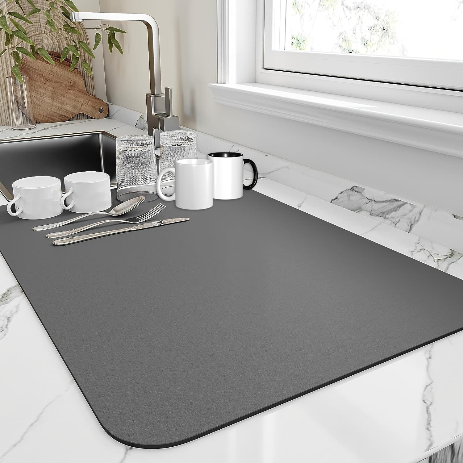 TEMU 1pc Heat-resistant Non-slip Tableware Drying Mat - Super Absorbent Gray Drainage Pad For Restaurants, Cafes, Home Kitchen Countertops, | | , Dish Drying Mat