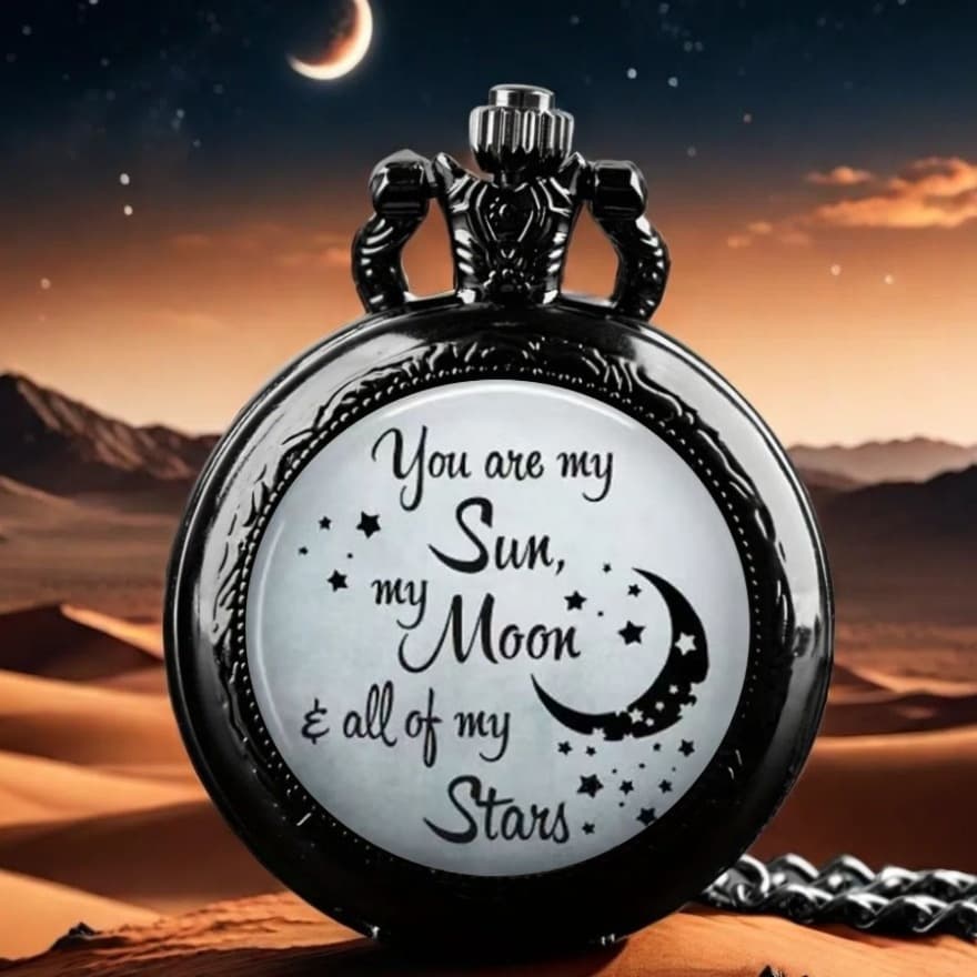 TEMU My Sun Cool Black Quartz Pocket Watch, Necklace Pendant