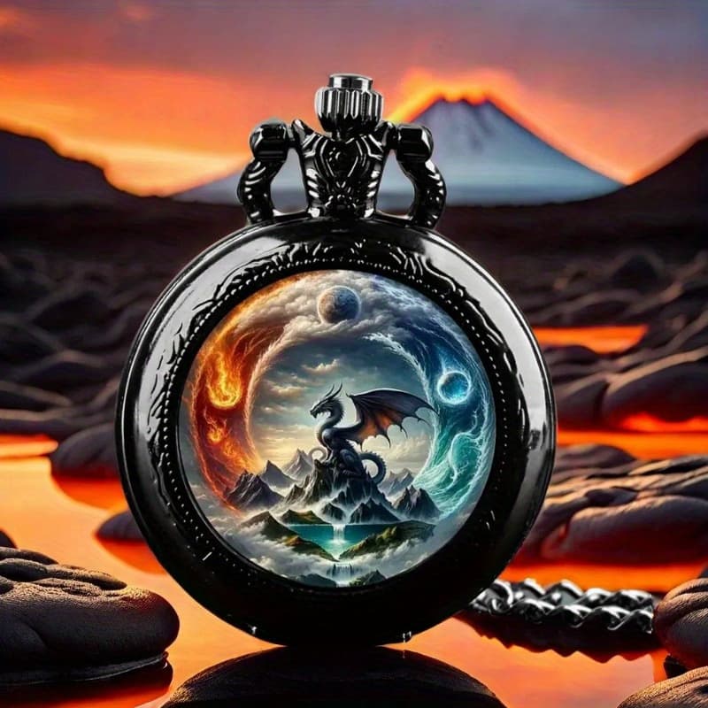 TEMU Drangon Round Quartz Pocket Watch, Fashion Quartz Pocket Watch With Chain, Unique New Year Christmas Birthday Gift