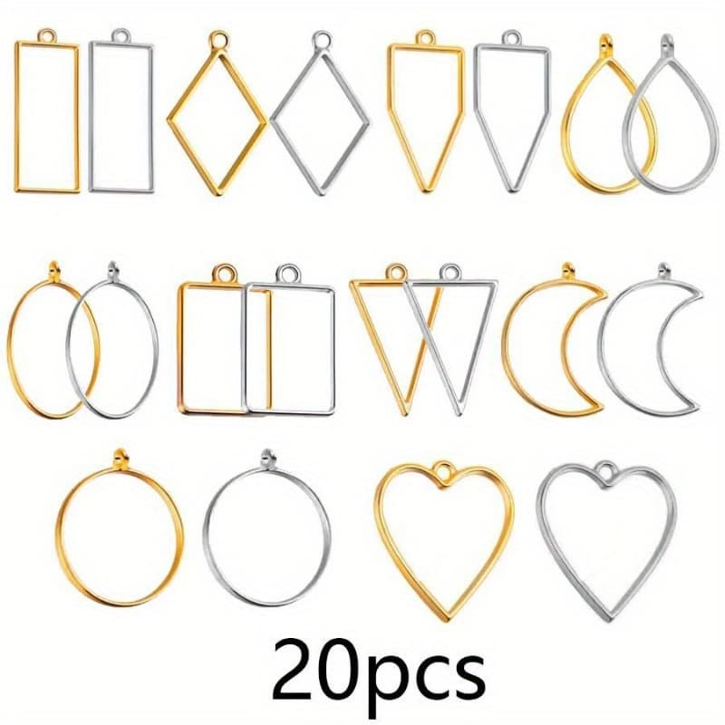 TEMU 20pcs Open Bezels For Jewelry Making Kit Hollow Frame Pendants Craft Bezels Assorted Geometric Frame Charms For Casting Necklace Earring Making Supplies