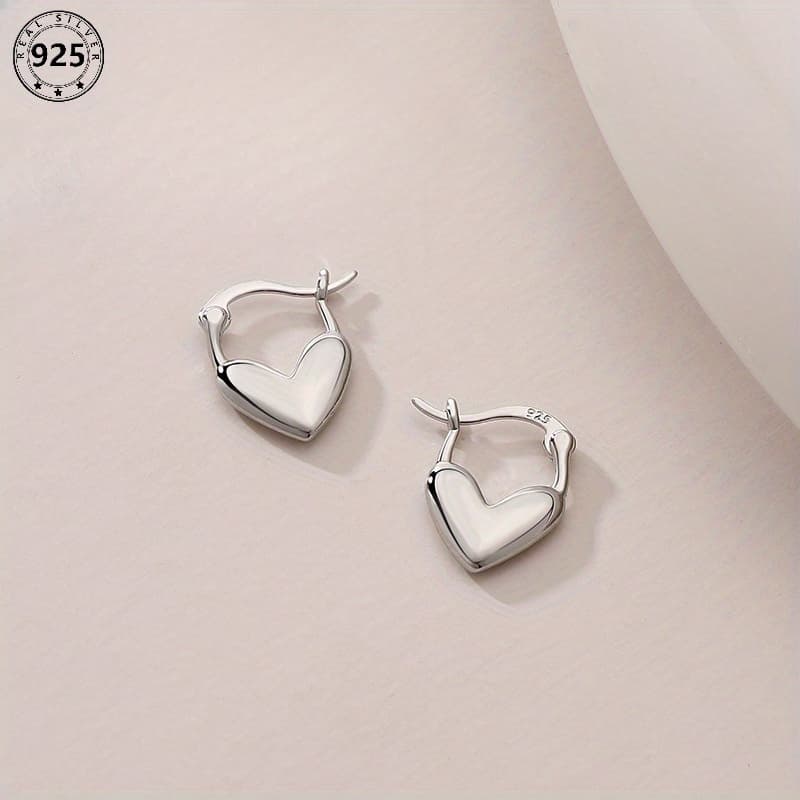 TEMU 1pair 925 Sterling Silver Heart-shaped Hoop Earrings, Boho Retro Style, Love Jewelry For Gift