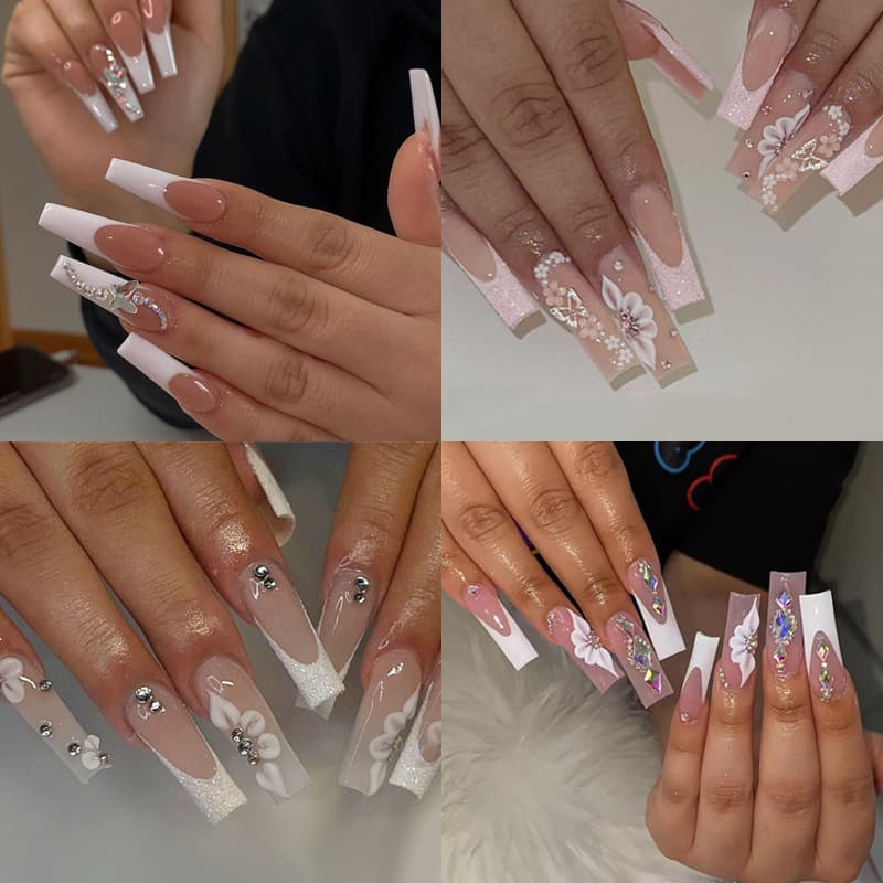 TEMU 96 Luxury Press Nails Extra Long (4 Packs) Acrylic Fake Nails Coffin Rhinestones Pattern Fake Nails, Suitable For Women's Artificial Nails