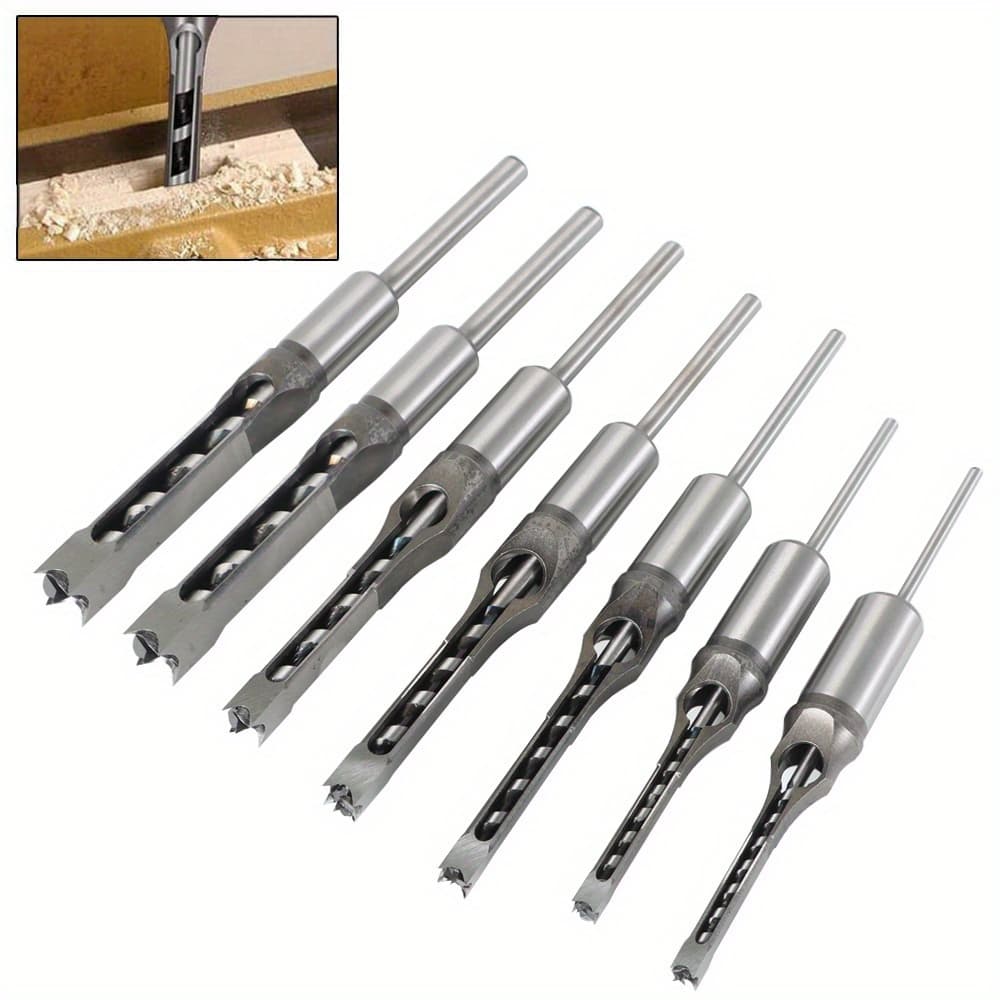 TEMU 7 Pcs Square Hole Mortise Bit Steel Chisel Bit Set Twist Woodworking
