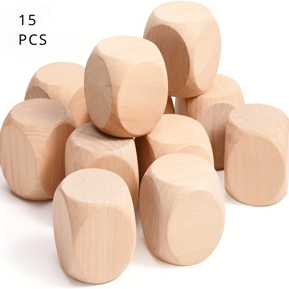 TEMU 15pcs Wooden Cube Beads Set, High Quality Hardwood, , Design For Crafts, Jewelry Making, And Decorative Additions