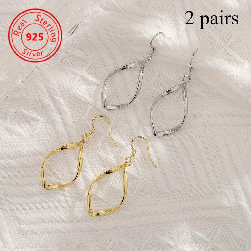 TEMU Of 925 Sterling Silvery Earrings - 18k Gold Plated - Chic Twisted Hollow Earrings - Lightweight And Hypoallergenic Jewelry - Elegant For Everyday Charm - The Perfect Fashion Gift For Her