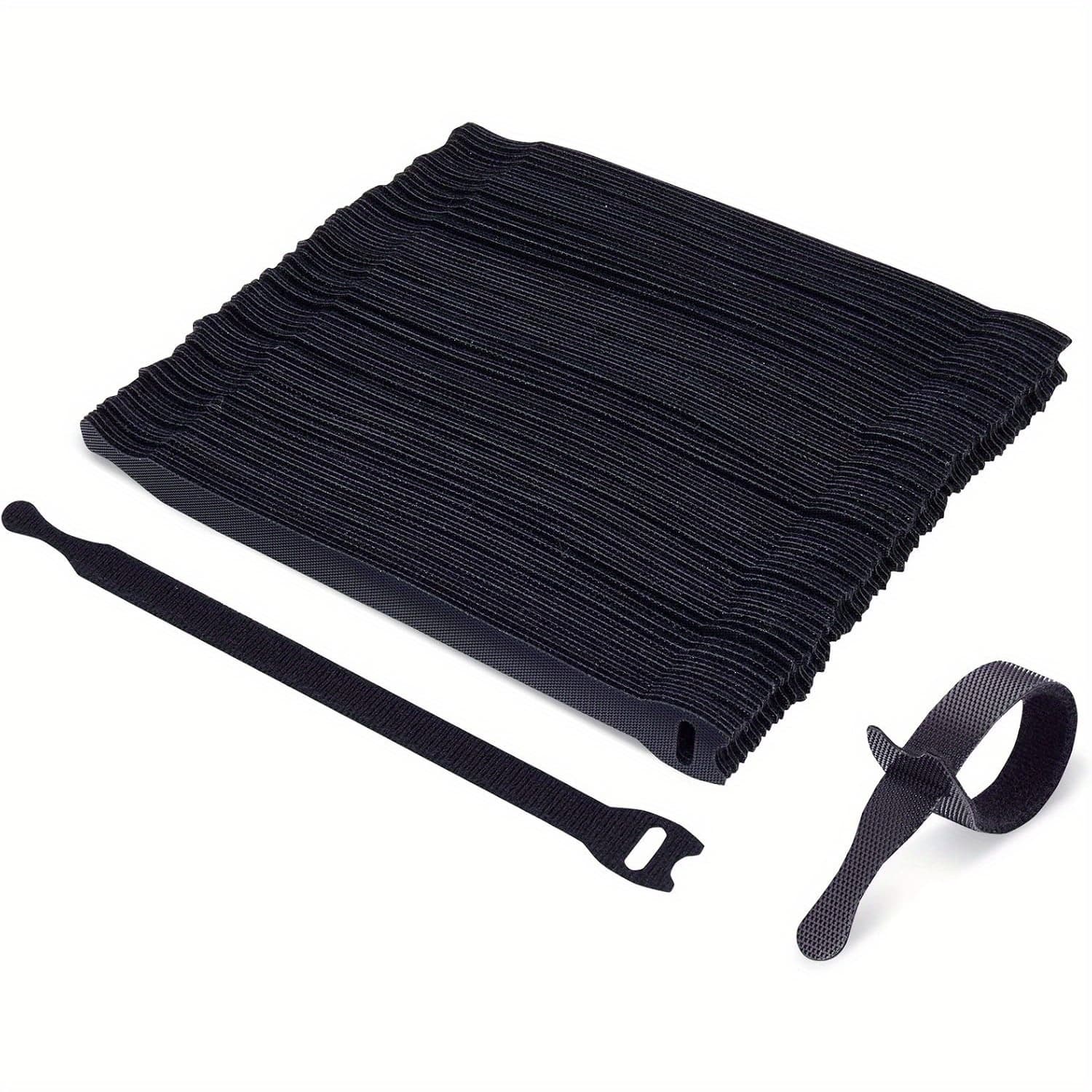 TEMU 50pcs Black Reusable Cable Ties With Hook And Loop - 8"x0.5" Slim Cord Organizers For Home, Office, And Data