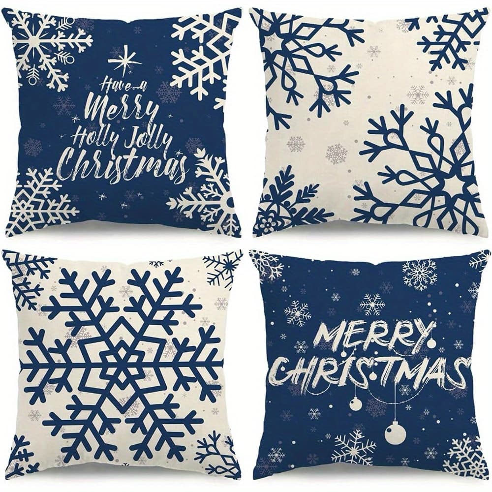 TEMU 4pcs Christmas Pillow Covers Blue Christmas Decorations Throw Pillow Cushion Cases Merry Christmas Decor Xmas For Sofa Couch, Pillow Insert Not Included