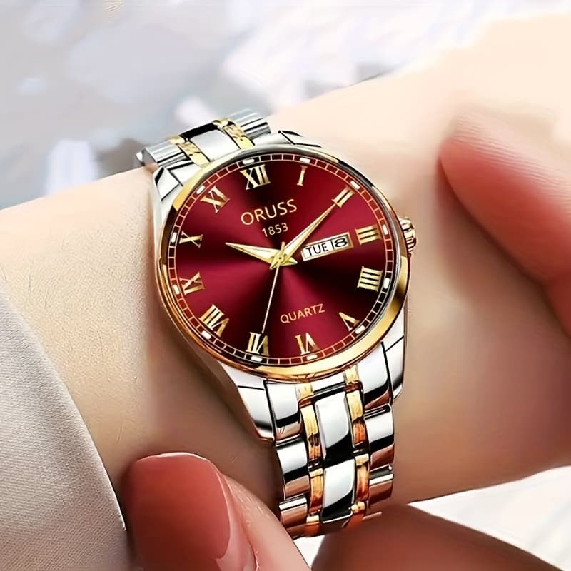 TEMU Women's Small Dial Fashion Double Calendar Design Luminous Trendy Women's Quartz Watch Watch Gift Box