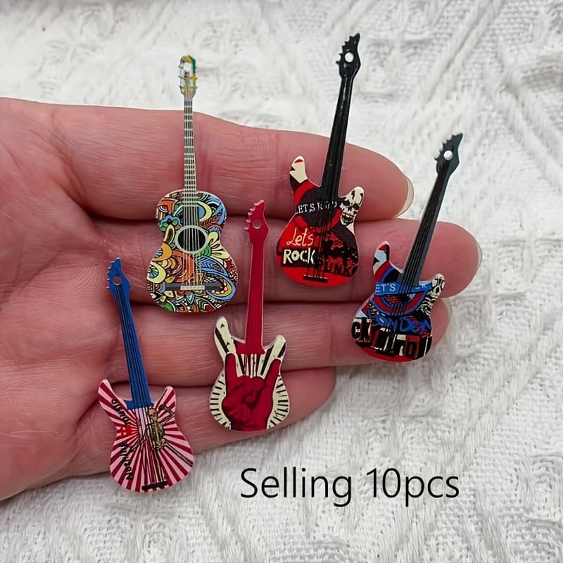 TEMU Ten Tiny White Plastic Guitar Charms, Perfect For Necklaces, Bracelets, Keychains, And Other Jewelry