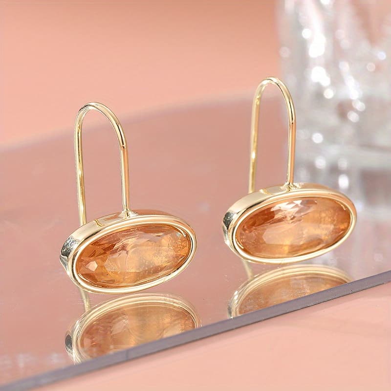 TEMU Exquisite Golden Plated Transparent Gemstone Dangle Earrings - Easy Luxurious Style, Dangling From A Hook, Perfect For Modern