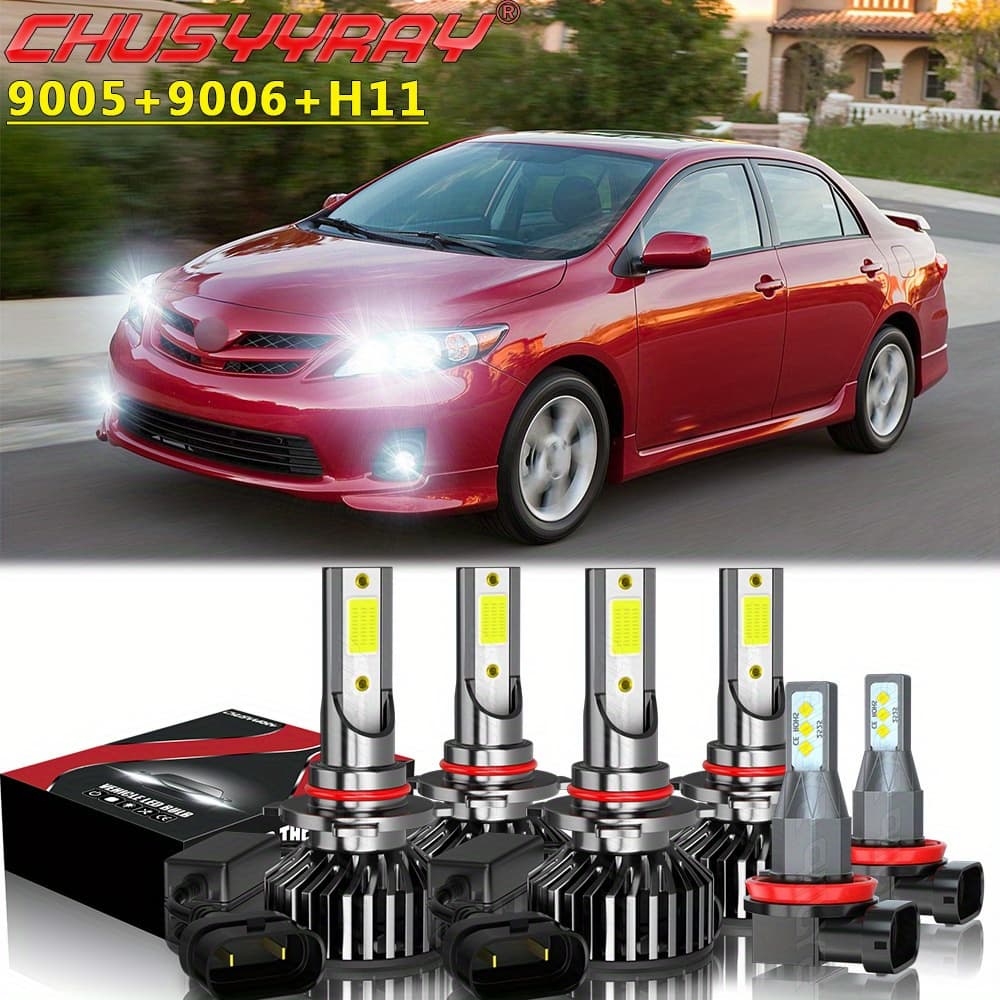TEMU 6pcs Led Headlight High/ Low Beam+fog Light Bulbs Combo 9005+9006+h11 Fit For Corolla 2009-2013 6000k 26000lm