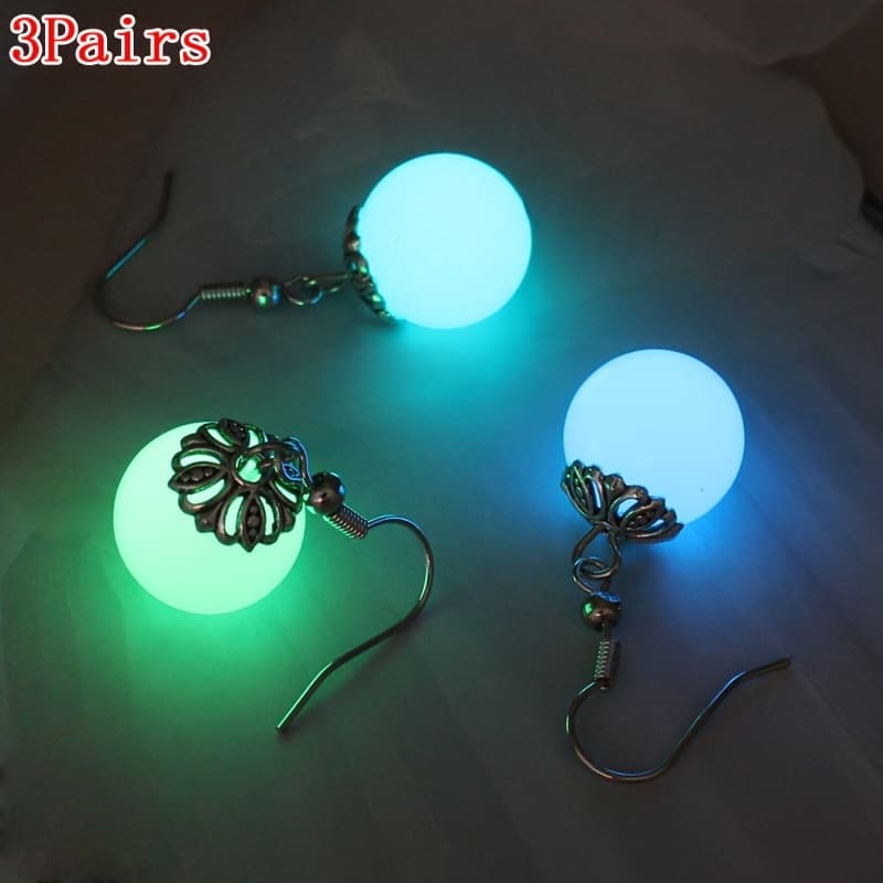 TEMU 3pairs/ Set Fashion Luminous Earrings Dangle Earrings Drop Earrings, In The Dark Earrings, Halloween Jewelry Gift For Women Girl (12mm Beads, 3 -the-)