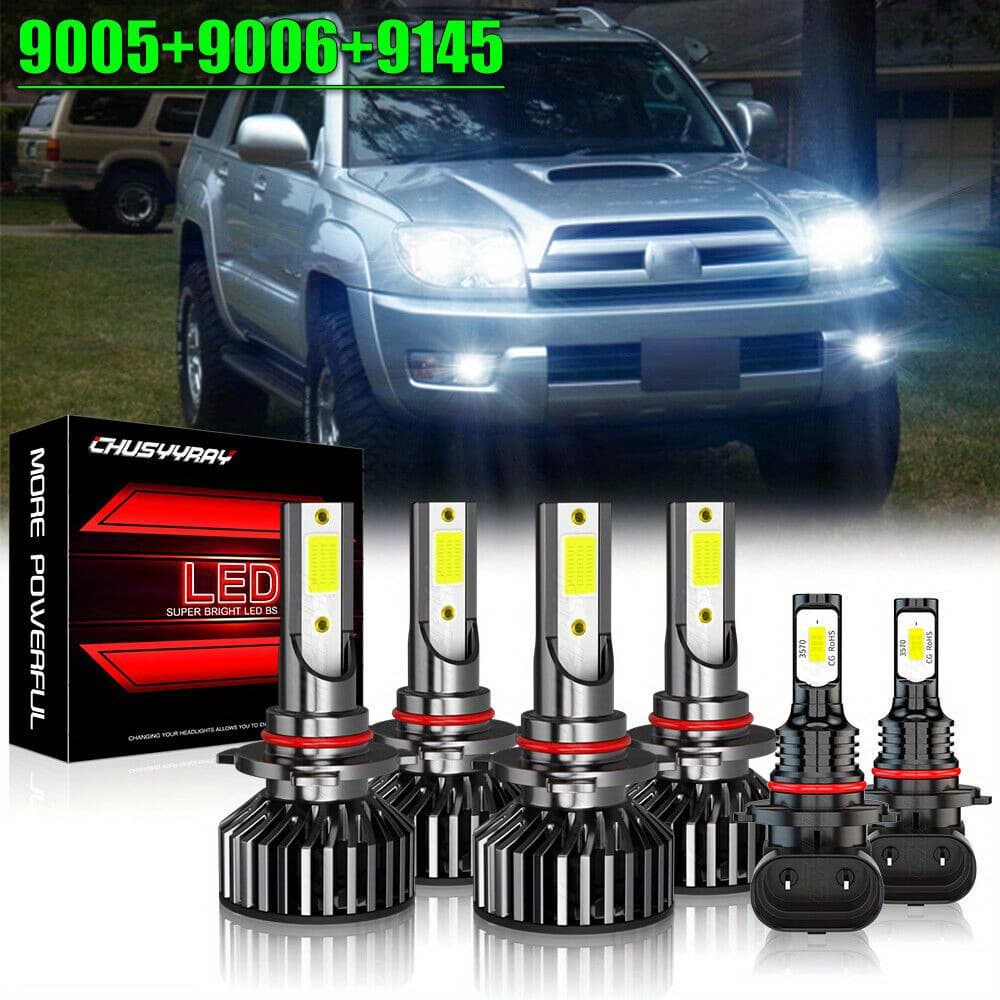 TEMU 6pcs Led Headlight High Low Beam+fog Light Bulbs Combo Kit 9005+9006+9005 Fit For 2003-2005 6000k 26000lm
