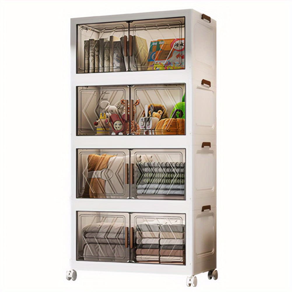 TEMU 4 Tier Plastic Storage Bins With Lid, With Wheels, Folding Storage Boxes, Stackable Storage Bins, Closet Organizers And Storage For Living Room, Office, Dorm