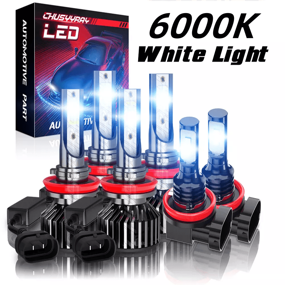 TEMU 6pcs Led Headlight High/ Low Beam+fog Light Bulbs Combo Kit H11+h11+h11 12v 27000lm 6000k Cool White Plug And Play, Without Battery