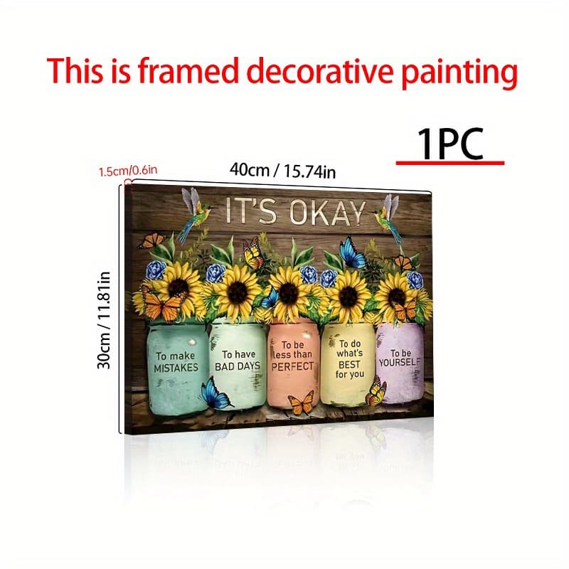 TEMU 1pc Rustic Wooden Framed Vintage Floral Inspirational Canvas Painting - Sunflower Wall Art Prints With Distressed Finish For Home Decoration, Living Room & Bedroom, Festival Gift For Her Him