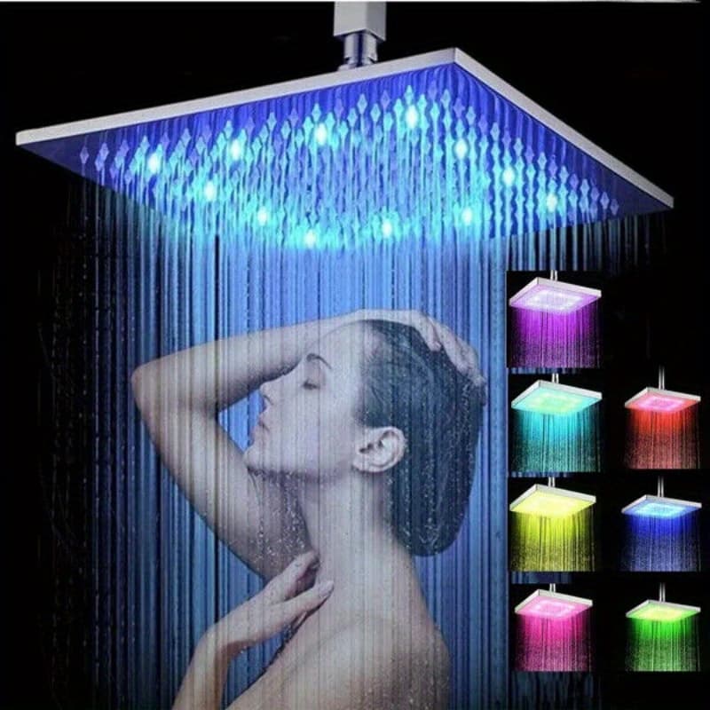 TEMU 7-color Led Shower Head, Light- Shower Head Nozzle, Self-changing Luminous 6-inch Shower Head, Fixed Shower Head, Bathroom Accessories, No Battery Required Water Power Generation