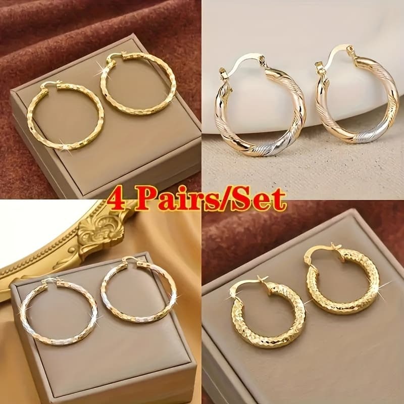TEMU 4 Pairs/set Of Earrings - Antique Pendant - Uniquecircle&geometry Mix, Suitable For Or - Durable And Additions
