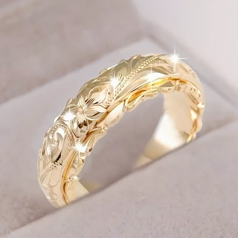 TEMU A Beautifully Designed Women's Ring Featuring Intricate Carvings, In 3 Color Options, Perfect For Brides, And A Of Jewelry