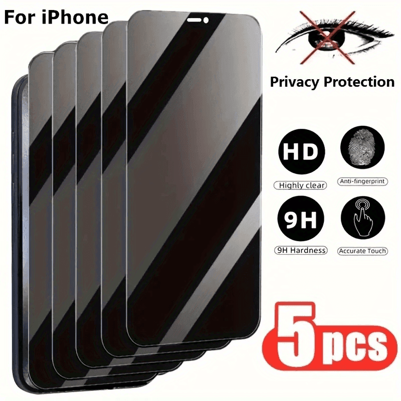 TEMU Set Of 5 Complete Privacy Screen Protectors For Iphone 11 Through 16 Pro Max, Made Of Tempered Glass For Enhanced Privacy