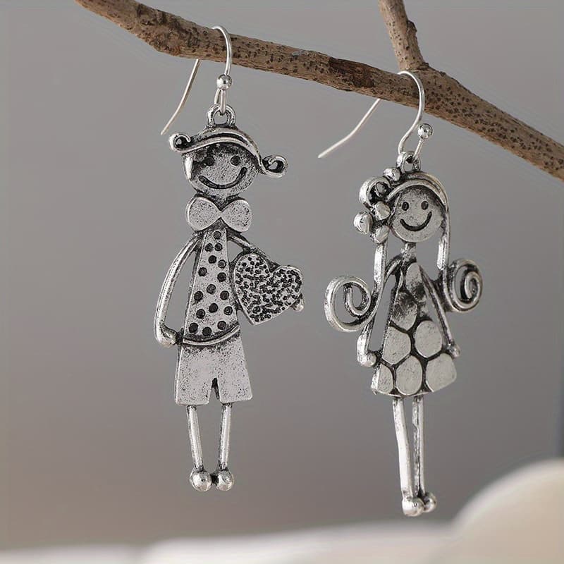 TEMU Retro Minimalist Couple Character Earrings,, Women's Or Gift