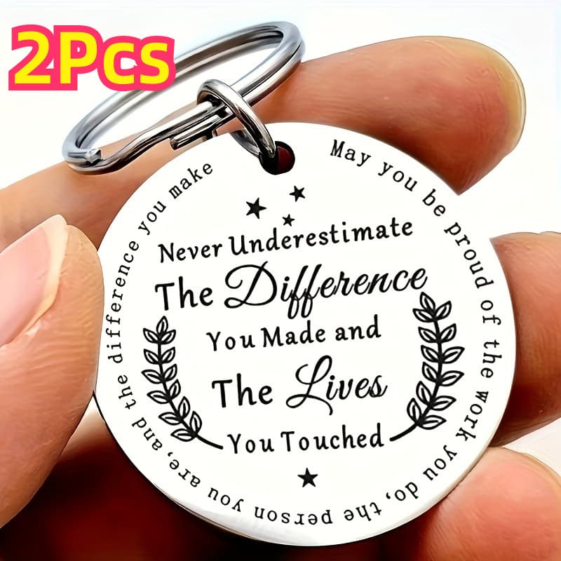 TEMU Set Of 2 Stainless Steel Inspirational Keychains - Design, Lives - Ideal Present For Men And Coworkers