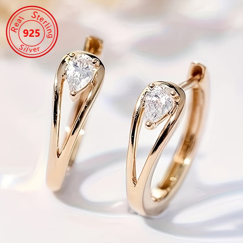 TEMU 1 Pair Exquisite 18k Gold-plated Earrings Set With Zirconia For Ladies Everyday Wear Jewelry