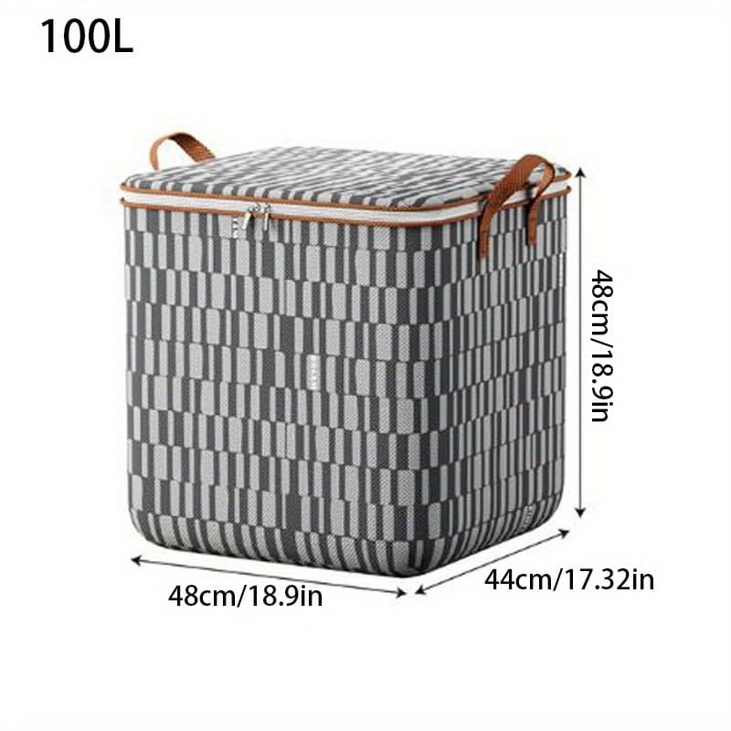 TEMU 1pc Large Capacity Non Woven Storage Bag - Stylish Geometric Pattern, Zipper Closure, Dustproof, And Spacious Organizer - Perfect For Home, Office, And Travel