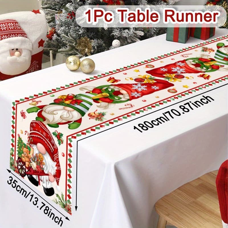 TEMU 1pc 13*72in Polyester Linen Gnome Style Christmas Table Runner For Christmas Family Gathering Party Table Centerpiece Decoration