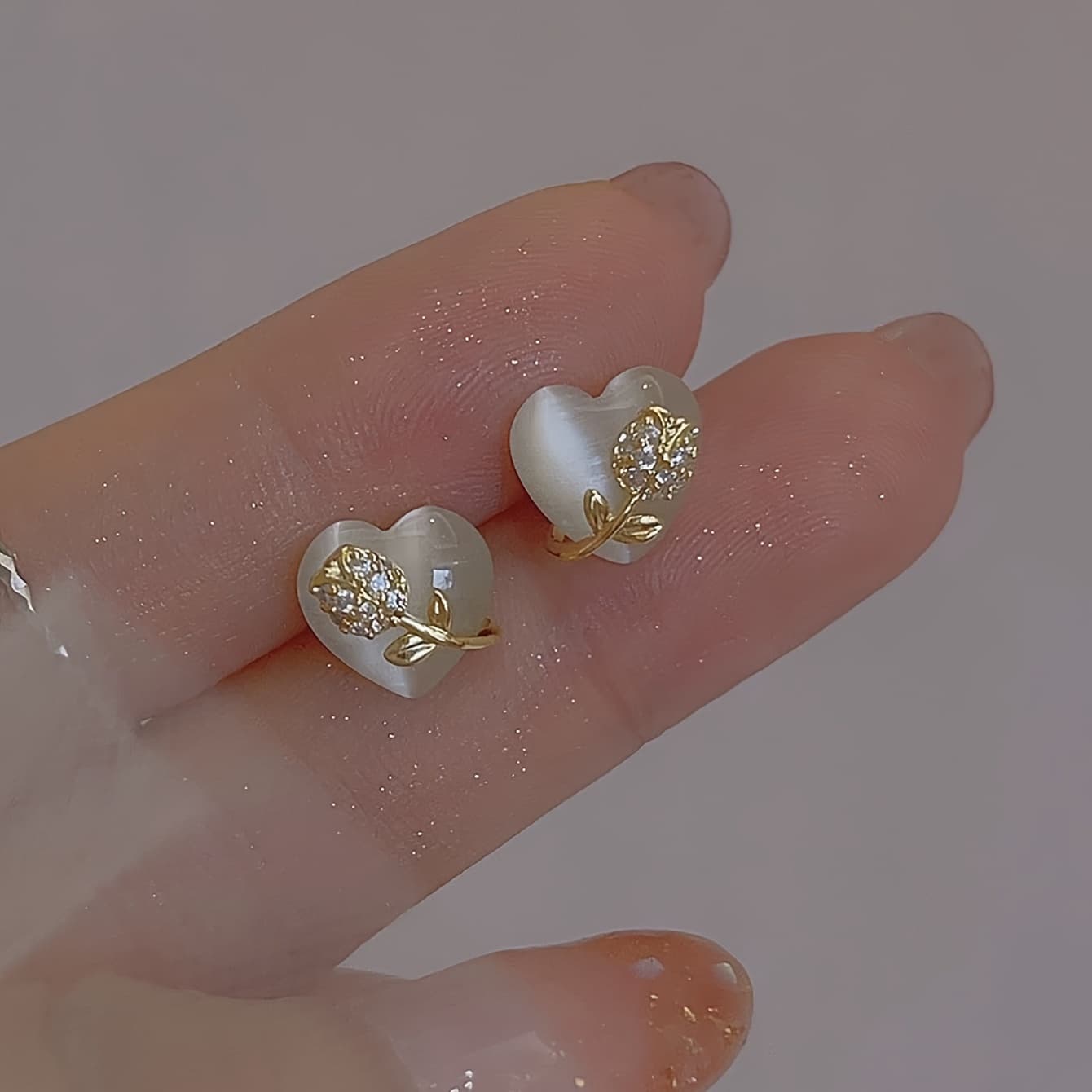 TEMU 1 Pair Of Inlaid Zirconia Tulip Heart 925 Sterling Silver Stud Earrings, Women' Easy Everything Stylish Earrings, Retro Elegant Earrings