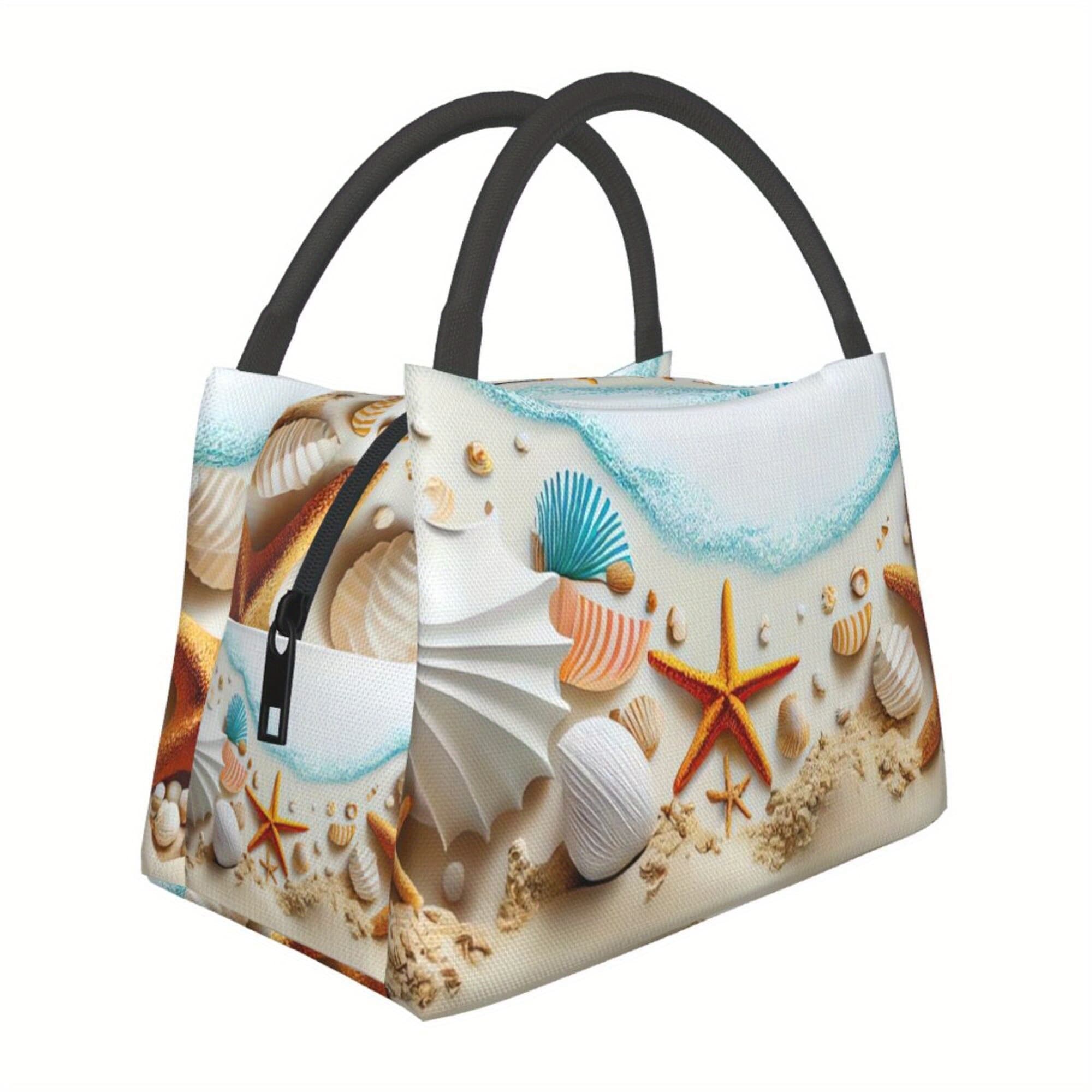 TEMU Christmas Beach Shell & Starfish Insulated Lunch Bag - Portable, Reusable Cooler Tote For Camping, Picnics, Office & Outdoor Use - Durable Polyester, High Quality, 11x6. 3x6. 7 Inches