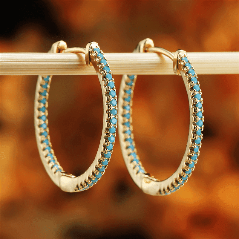 TEMU 1 Pair Of Silvery Hoop925 With Blue Turquoise Decoration, Perfect Gift For Bohemian Style Jewelry