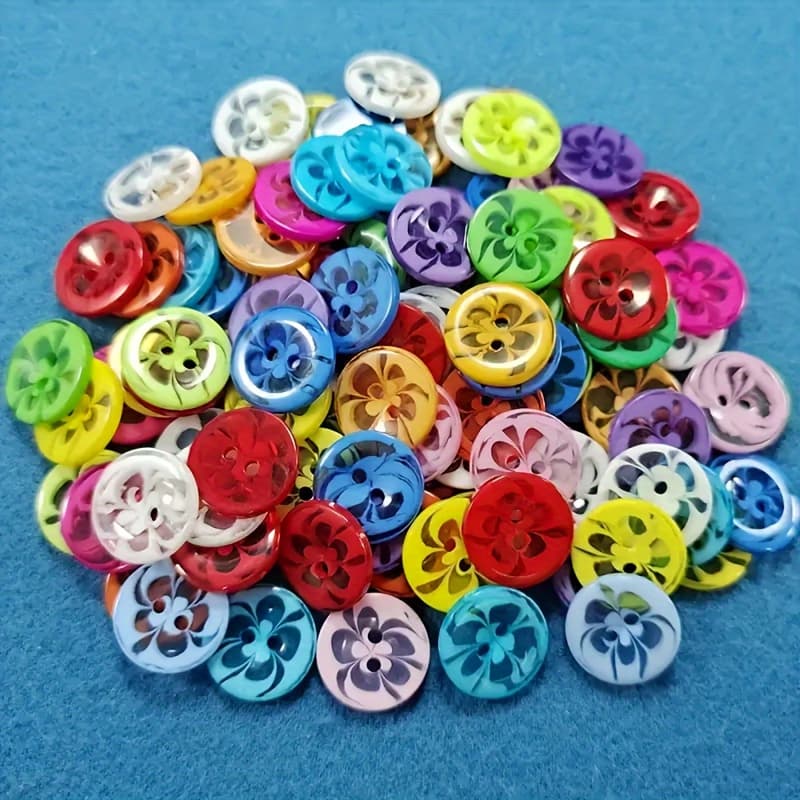 TEMU 200pcs Resin Flower Shaped Buttons - Transparent Double Hole Decorative Sewing Buttons, For Craft, Clothing, - Multi-colors