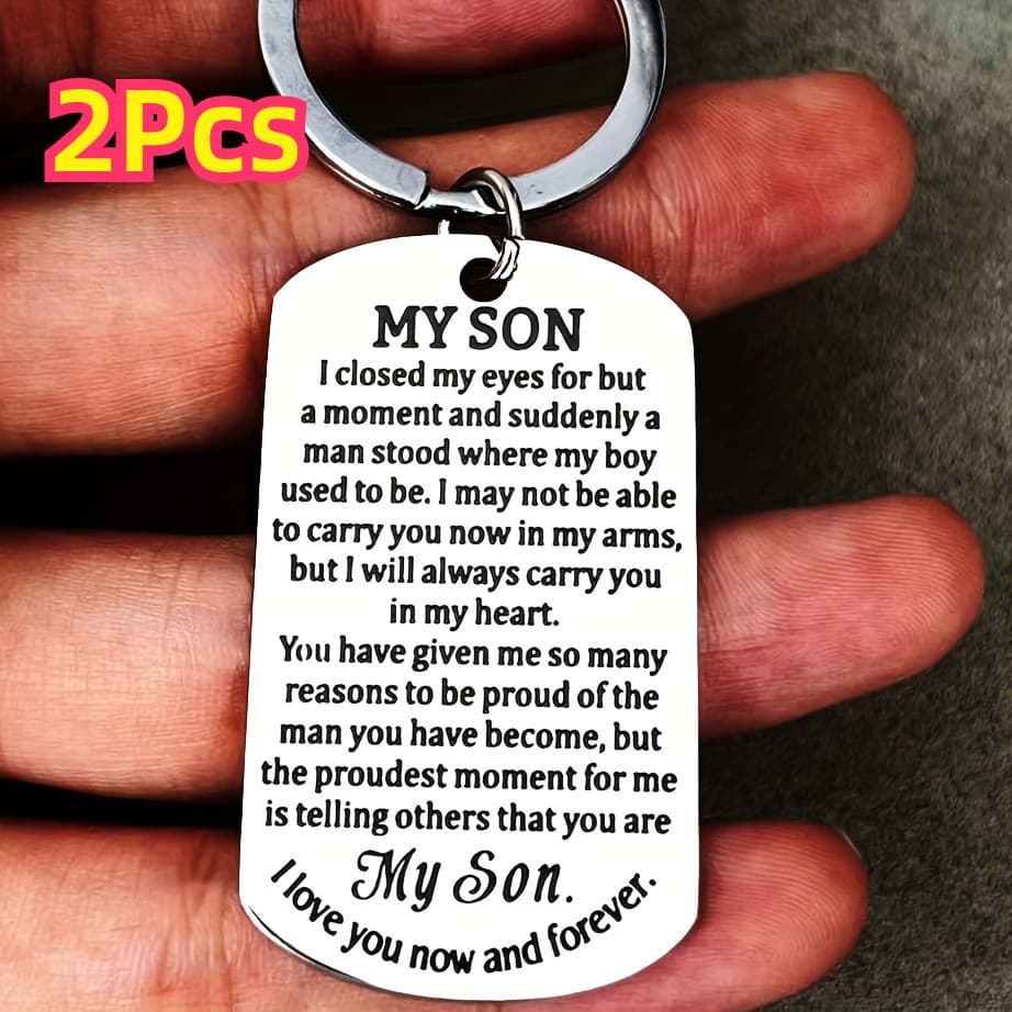 TEMU 2-pack Elegant Stainless Steel Keychains For Son, Inspirational Engraved Gifts From Mom & Dad, Perfect For Sweet 16, 18th, 21st Birthday, Graduation, Christmas & Back To School