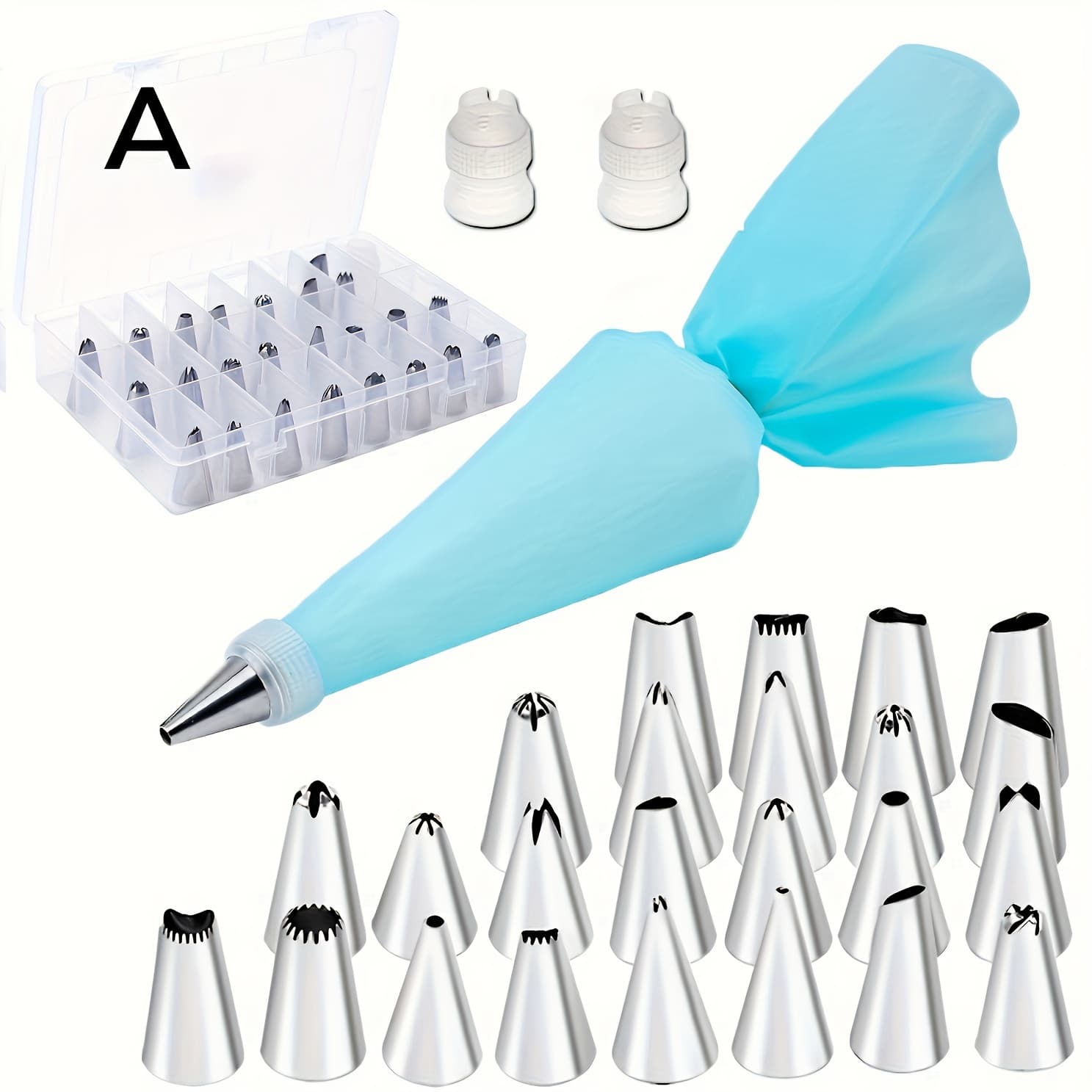 TEMU 27pcs Stainless Steel Cake Decorating Kit With Reusable Eva Pastry Bags With Storage Box - Perfect For Diy Cupcakes & , Essential Kitchen Baking Tools